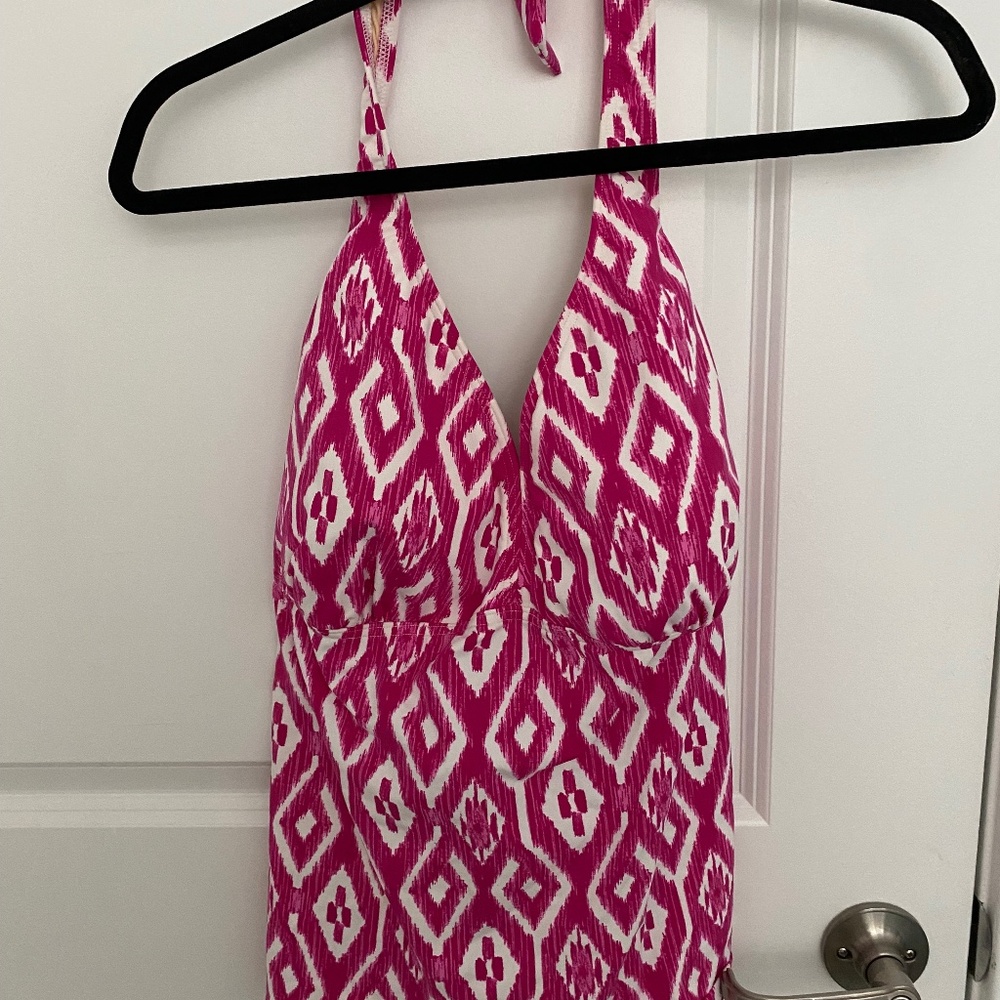 Lands End Pink and White Halter Tankini Top